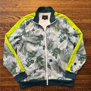 #606 GUESS Floral/ PALM PRINT WARMUP Jacket - Green and Blue